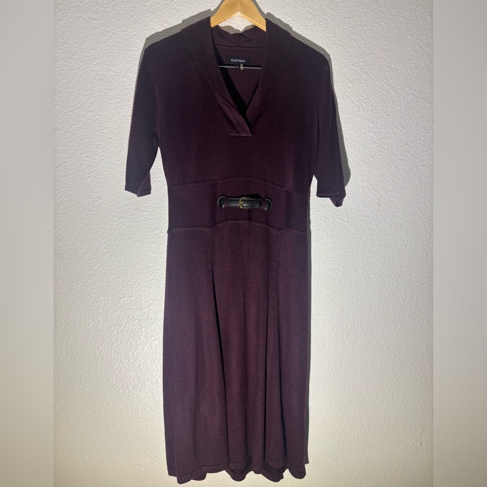 Ellen Tracy Vintage Burgundy Knit Dress - Picture 2 of 12